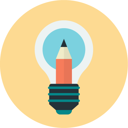 Icon: Glühbirne mit einem Bleistift davor